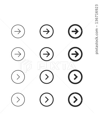 Title Set of modern circular right arrow line icons stock illustration. 136716923