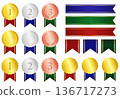 Set of medals, frames and ribbons for 1st, 2nd and 3rd place rankings 136717273