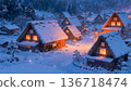 A village of Gassho-style houses covered in snow 136718474