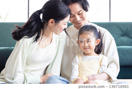 A family relaxing in the living room A family relaxing in the living room 136718981