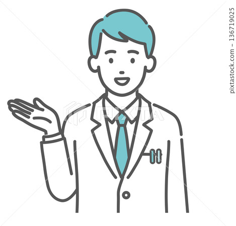 Illustration of a male doctor guiding and introducing (palm, upper body) Illustration of a male doctor guiding and introducing (palm, upper body) 136719025