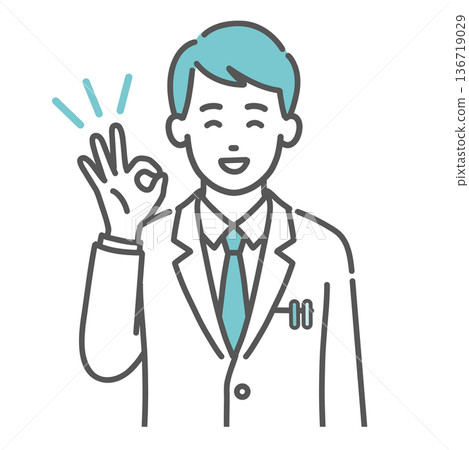 男性醫生做出「OK」手勢的插圖(表示贊同、微笑、上半身) 男性醫生做出「OK」手勢的插圖(表示贊同、微笑、上半身) 136719029