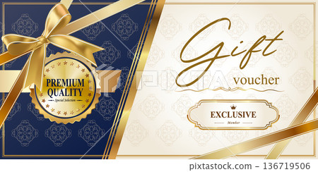 Luxurious navy blue ribbon gift certificate/gift card design template Luxurious navy blue ribbon gift certificate/gift card design template 136719506