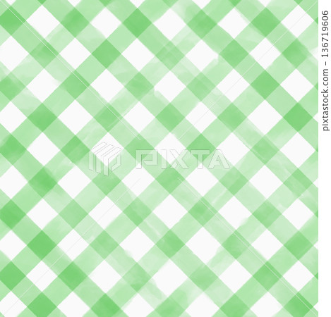 Large diamond check pattern background material with watercolor texture (green) 136719606