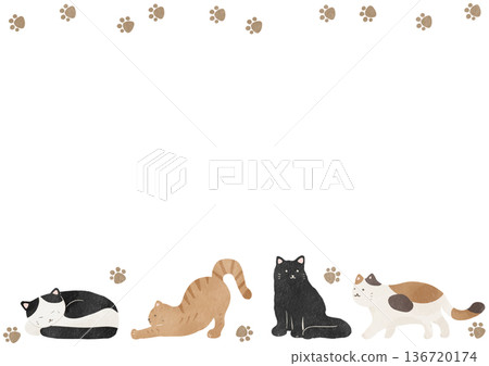 可愛的水彩貓咪邊框素材 | 貓咪、動物、寵物、白色背景、邊框 可愛的水彩貓咪邊框素材 | 貓咪、動物、寵物、白色背景、邊框 136720174