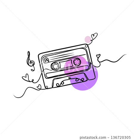 Minimalist continuous line art music collection with vintage cassettes, violins, guitar, and vinyl records, retro musical instruments black and white illustration set. Minimalist continuous line art music collection with vintage cassettes, violins, guitar, and vinyl records, retro musical instruments black and white illustration set. 136720305