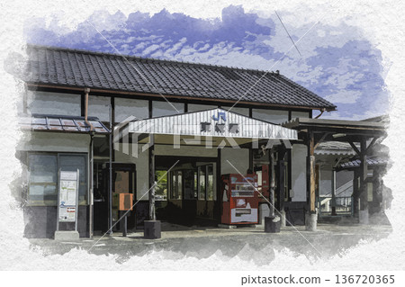 水彩風格的東城街景,JR東城站,廣島縣莊原市 水彩風格的東城街景,JR東城站,廣島縣莊原市 136720365