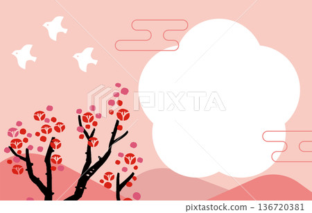 Print-style plum blossom vector illustration template (without text) | Japanese botanical design material Print-style plum blossom vector illustration template (without text) | Japanese botanical design material 136720381