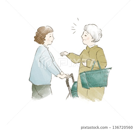 超市裡，幾位老婦在聊天。 136720560