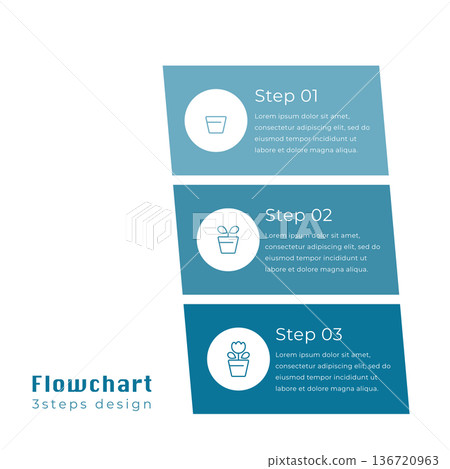 帶有圖示的三步驟平行四邊形流程圖 - 綠色 136720963