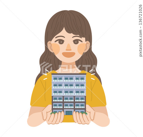 Illustration of a woman who decided to live in an apartment Illustration of a woman who decided to live in an apartment 136721026