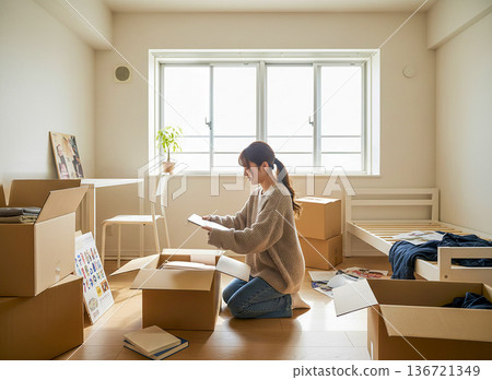 A young woman moving to live alone 136721349