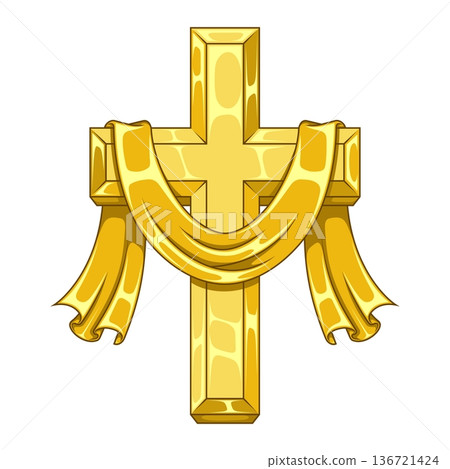 Gold cross with bright sacred shroud 136721424