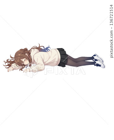一個女孩臉朝下躺著 136721514