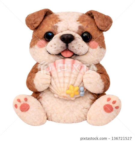 【夏季】一隻鬥牛犬抱著毛氈貝殼的插圖 136721527