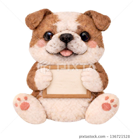 Illustration of a bulldog holding a felt-style message board Illustration of a bulldog holding a felt-style message board 136721528