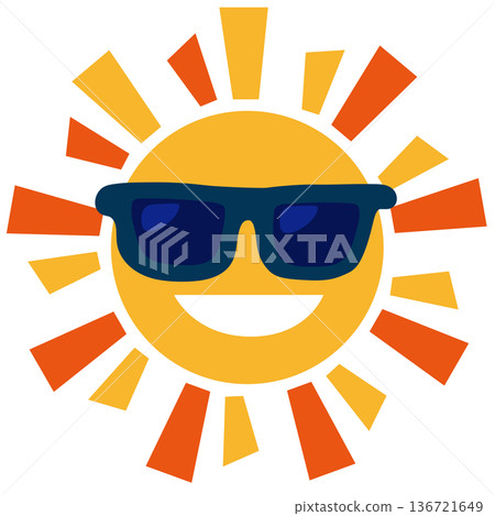 Pop icon of a smiling sun wearing sunglasses 136721649