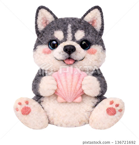 【夏季】西伯利亞哈士奇抱著毛氈貝殼的插圖 136721692