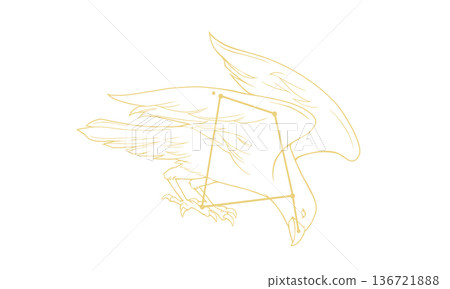 Corvus line drawing (gold colored crow and constellation lines, lines only, no coloring) 136721888