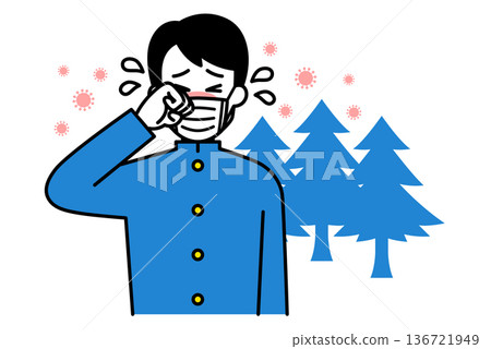 A male student in a school uniform suffering from hay fever 136721949