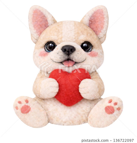 一幅法國鬥牛犬抱著毛氈心形圖案的插圖 136722097