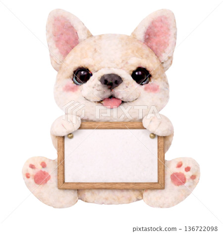 圖：一隻法國鬥牛犬抱著一塊毛氈留言板 136722098