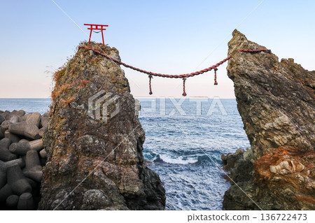 從長崎市野茂崎的母登岩眺望軍艦島 136722473