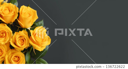 Beauty yellow rose flower, garden decoration, copy space blurred background, Generative AI 136722622