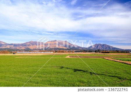 View of Mt. Nekodake and Mt. Takadake across the rural landscape of Minamiaso, Kumamoto Prefecture View of Mt. Nekodake and Mt. Takadake across the rural landscape of Minamiaso, Kumamoto Prefecture 136722741