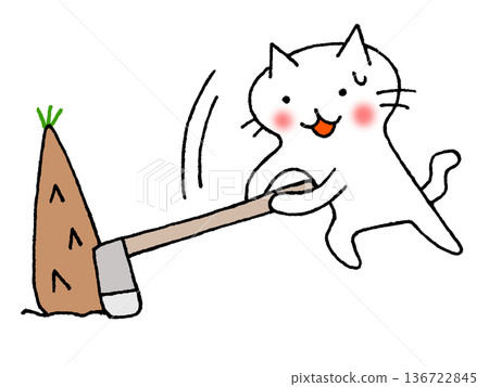 一隻可愛的貓咪正在挖竹筍的插圖 136722845