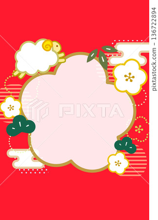 一款日式相框,以梅花、松樹和竹子為圖案,適用於2027年羊年新年賀卡。單張垂直相框,紅色背景,無文字。 一款日式相框,以梅花、松樹和竹子為圖案,適用於2027年羊年新年賀卡。單張垂直相框,紅色背景,無文字。 136722894