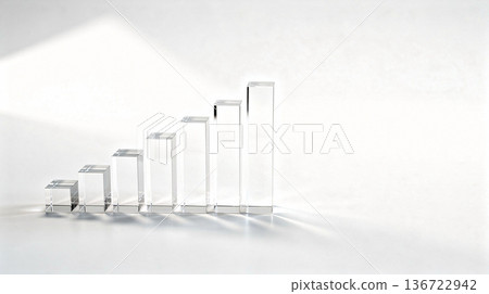 以透明壓克力條依高度順序排列在霧麵粉彩色底座上的金融成長概念。 以透明壓克力條依高度順序排列在霧麵粉彩色底座上的金融成長概念。 136722942