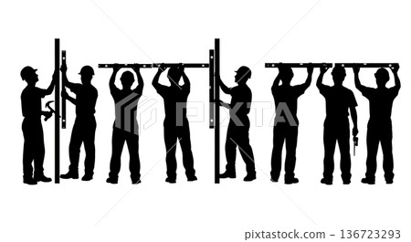 Black Solid Spirit Level Check Silhouettes Set of Six on White Background 136723293