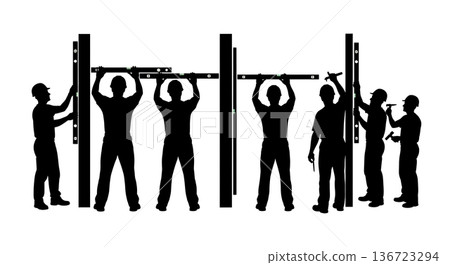 Black Solid Spirit Level Check Silhouettes Set of Six on White Background 136723294