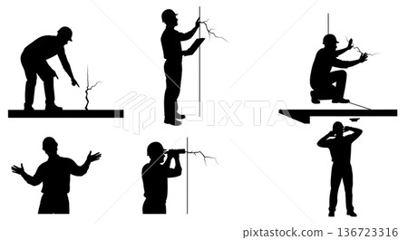 Black Solid Structural Engineer Check Silhouettes Set of Six on White Background 136723316