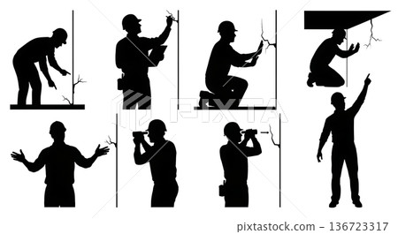 Black Solid Structural Engineer Check Silhouettes Set of Six on White Background 136723317