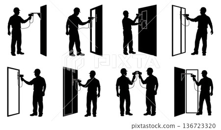 Black Solid Stud Finder Scan Silhouettes Set of Six on White Background Black Solid Stud Finder Scan Silhouettes Set of Six on White Background 136723320