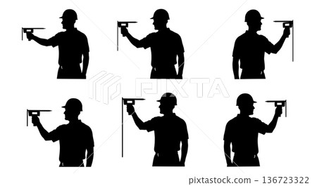 Black Solid Stud Finder Scan Silhouettes Set of Six on White Background Black Solid Stud Finder Scan Silhouettes Set of Six on White Background 136723322