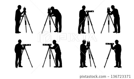 Black Solid Surveyor Bubble Level Silhouettes Set of Six on White Background Black Solid Surveyor Bubble Level Silhouettes Set of Six on White Background 136723371