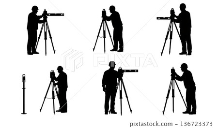 Black Solid Surveyor Bubble Level Silhouettes Set of Six on White Background Black Solid Surveyor Bubble Level Silhouettes Set of Six on White Background 136723373
