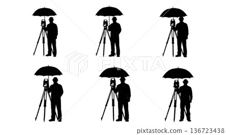 Black Solid Surveyor Machete Clear Silhouettes Set of Six on White Background Black Solid Surveyor Machete Clear Silhouettes Set of Six on White Background 136723438