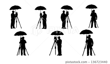 Black Solid Surveyor Machete Clear Silhouettes Set of Six on White Background Black Solid Surveyor Machete Clear Silhouettes Set of Six on White Background 136723440