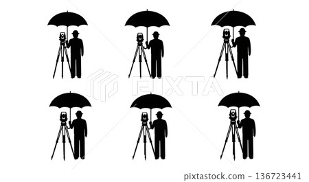 Black Solid Surveyor Machete Clear Silhouettes Set of Six on White Background Black Solid Surveyor Machete Clear Silhouettes Set of Six on White Background 136723441