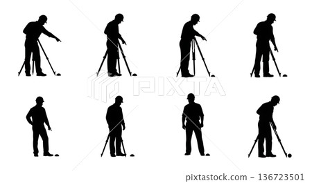 Black Solid Surveyor Point Toe Silhouettes Set of Six on White Background 136723501