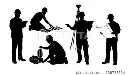 Black Solid Surveyor Check Inventory Silhouettes Set of Six on White Background Black Solid Surveyor Check Inventory Silhouettes Set of Six on White Background 136723534