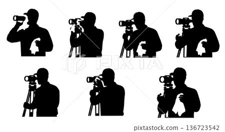Black Solid Surveyor Clean Lens Silhouettes Set of Six on White Background Black Solid Surveyor Clean Lens Silhouettes Set of Six on White Background 136723542