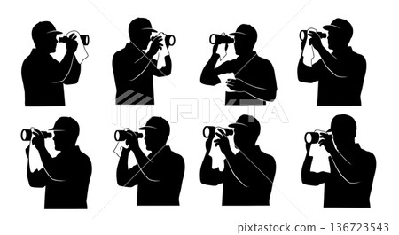 Black Solid Surveyor Clean Lens Silhouettes Set of Six on White Background Black Solid Surveyor Clean Lens Silhouettes Set of Six on White Background 136723543