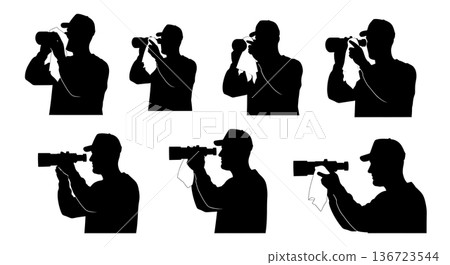 Black Solid Surveyor Clean Lens Silhouettes Set of Six on White Background 136723544