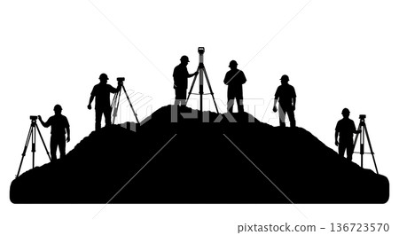 Black Solid Surveyor Dirt Pile Silhouettes Set of Six on White Background Black Solid Surveyor Dirt Pile Silhouettes Set of Six on White Background 136723570