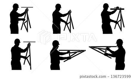 Black Solid Surveyor Folding Ruler Silhouettes Set of Six on White Background Black Solid Surveyor Folding Ruler Silhouettes Set of Six on White Background 136723599